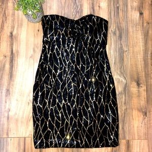 Black & Gold Strapless Mini Dress